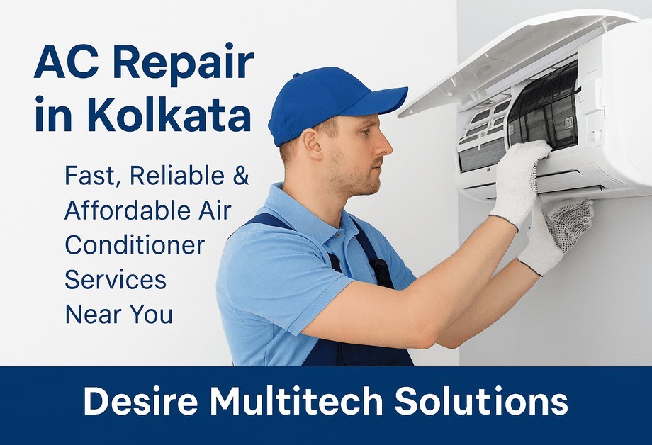 Professional AC technician repairing a split air conditioner at a residential home in Kolkata
